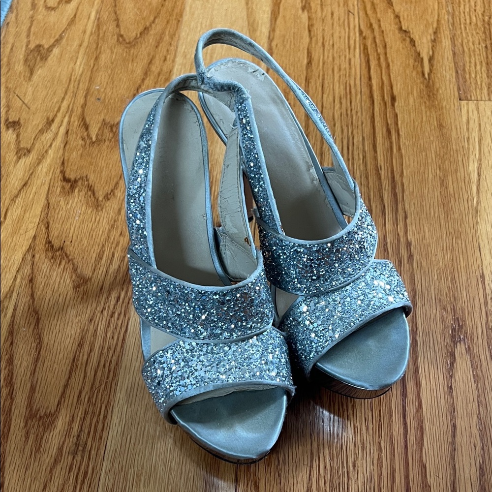 Nine West Glittering Silver Women's Slingback 7.5 Heels platform